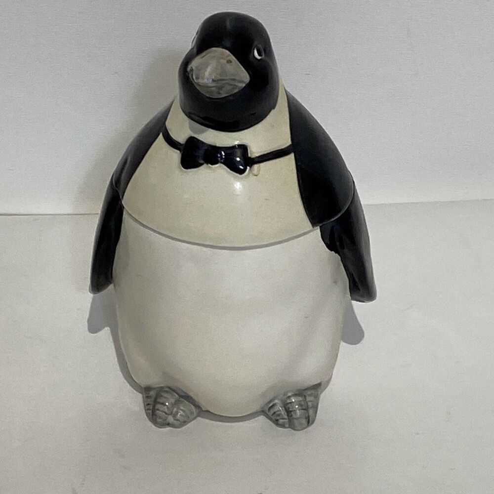 OTAGIRI Penguin Ceramic Figurine Music Trinket Box Japan Wind Up Musical‎ Vtg